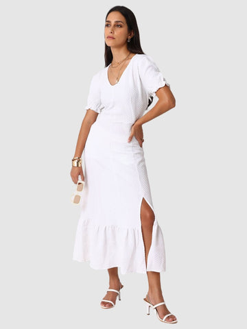 Women Regular Fit White Half Sleeves Dress