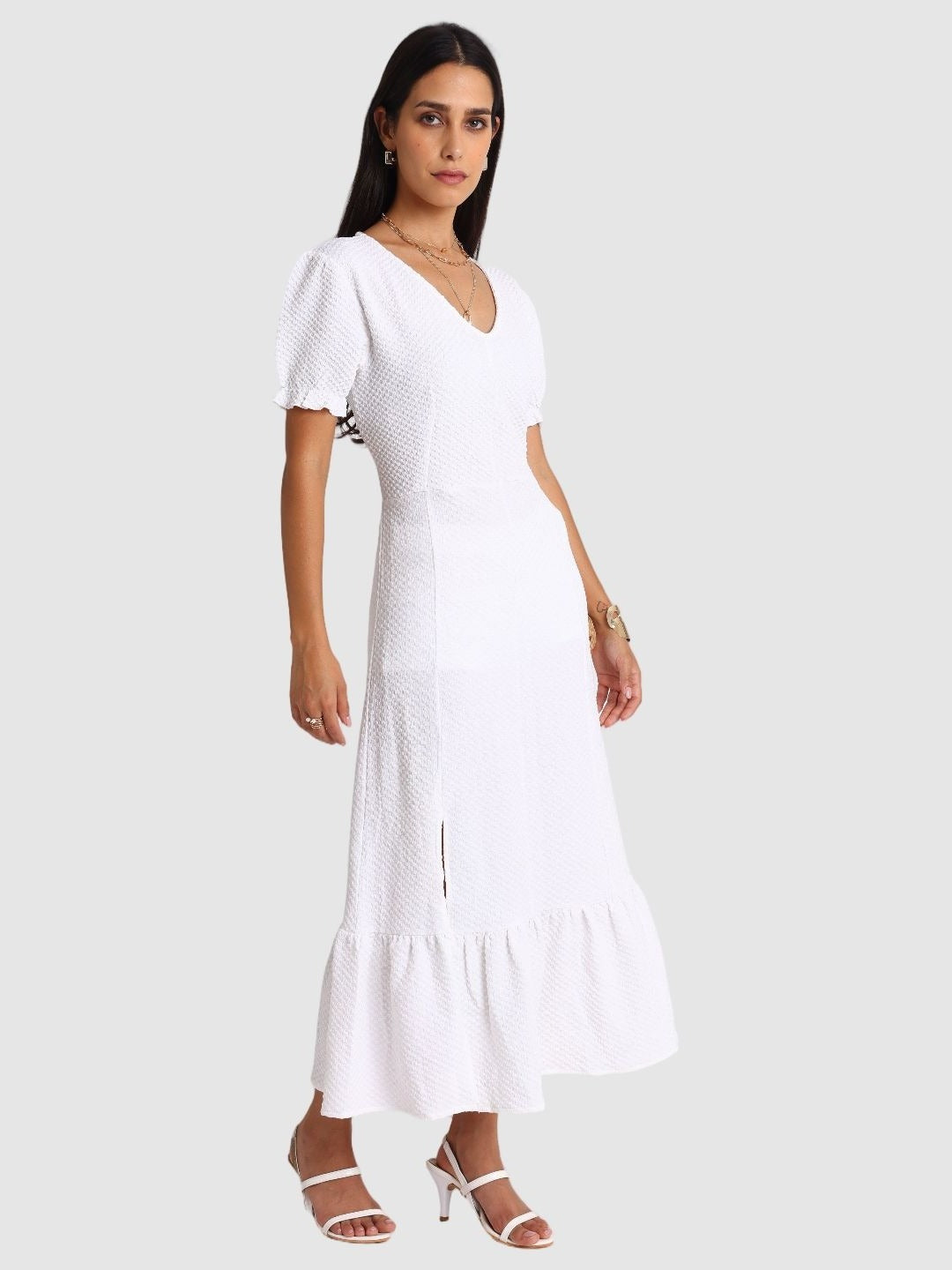 Women Regular Fit White Half Sleeves Dress