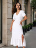 Women Regular Fit White Half Sleeves Dress