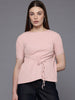 Freehand Pink Women's Relaxed Fit Textured Ruched Top