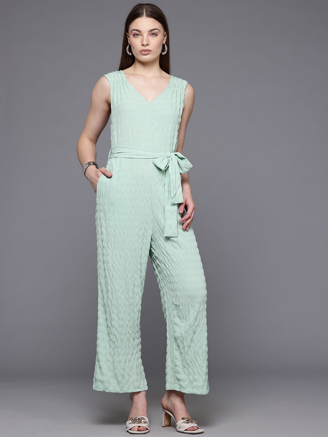 Freehand Women Regular Fit Textured Ruched Jumpsuit