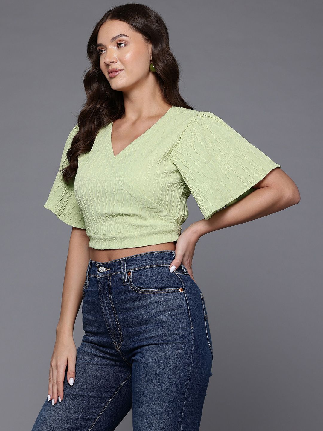 Women's Regular Fit Textured Wrap Top