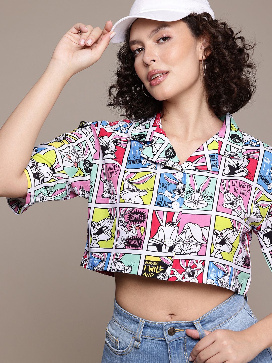 Freehand Women Loose Fit Looney Tunes Casual Crop Boxy Shirt