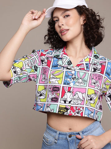 Freehand Women Loose Fit Looney Tunes Casual Crop Boxy Shirt