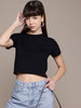 Freehand Women Slim Fit Solid Cropped T-Shirt