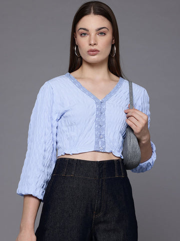 Women's Regular Fit Textured Gathered Waist Top