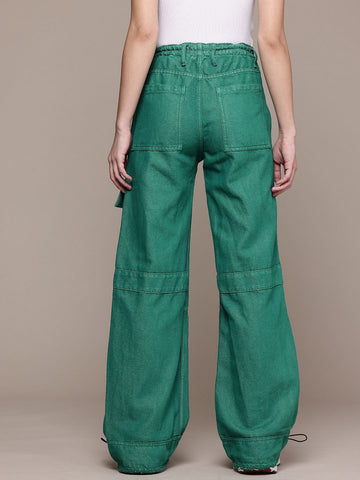 Women's Green Wide Leg Fit Utility Jeans