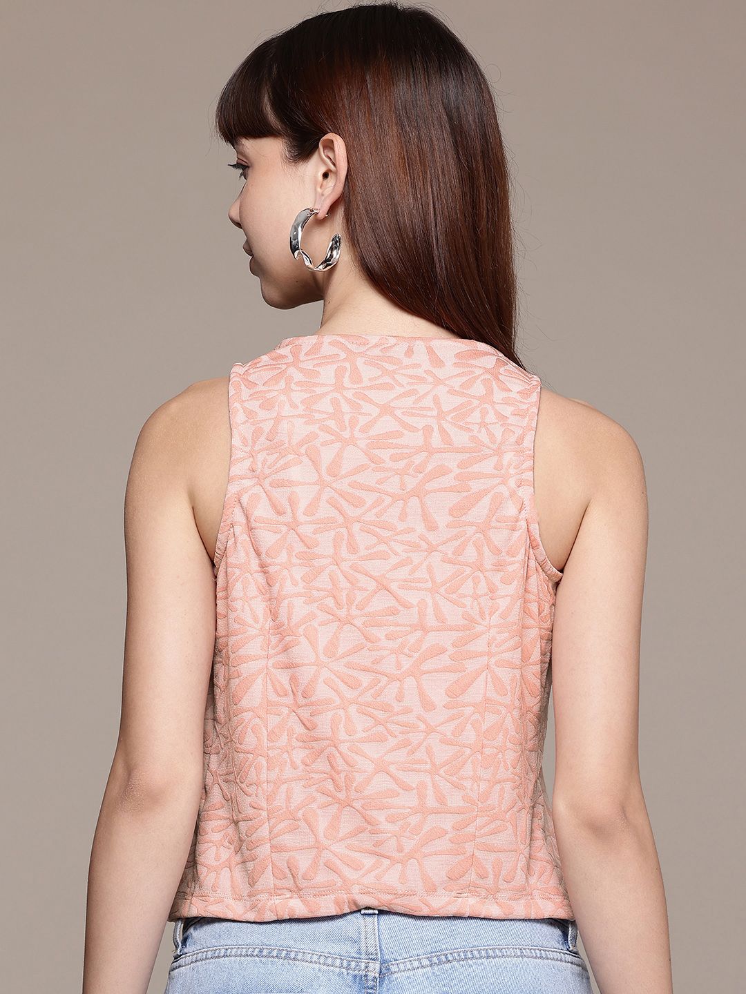 Freehand Peach Women's Fitted Textured Cinched Waist Top