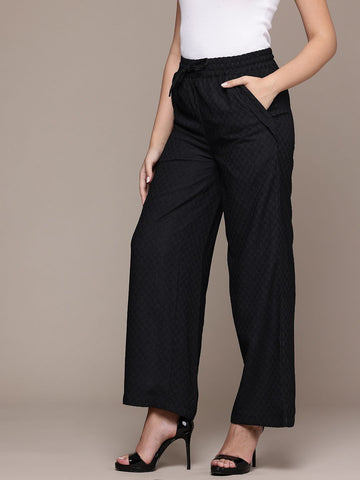 Women's Black Regular Fit Casual Trousers