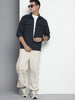 Men's Blue Regular Fit Textured Casual Shirt
