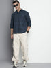 Men's Blue Relaxed Fit Textured Casual Shirt