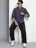 Men's Navy Blue Slim Fit Checked Casual Shirt