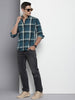 Men's Blue Slim Fit Checked Casual Shirt