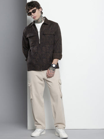 Men's Brown Regular Fit Textured Casual Shirt