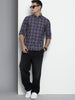 Men's Blue Slim Fit Checked Casual Shirt