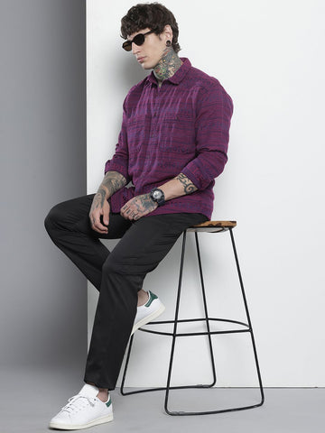 Men's Purple Relaxed Fit Textured Casual Shirt