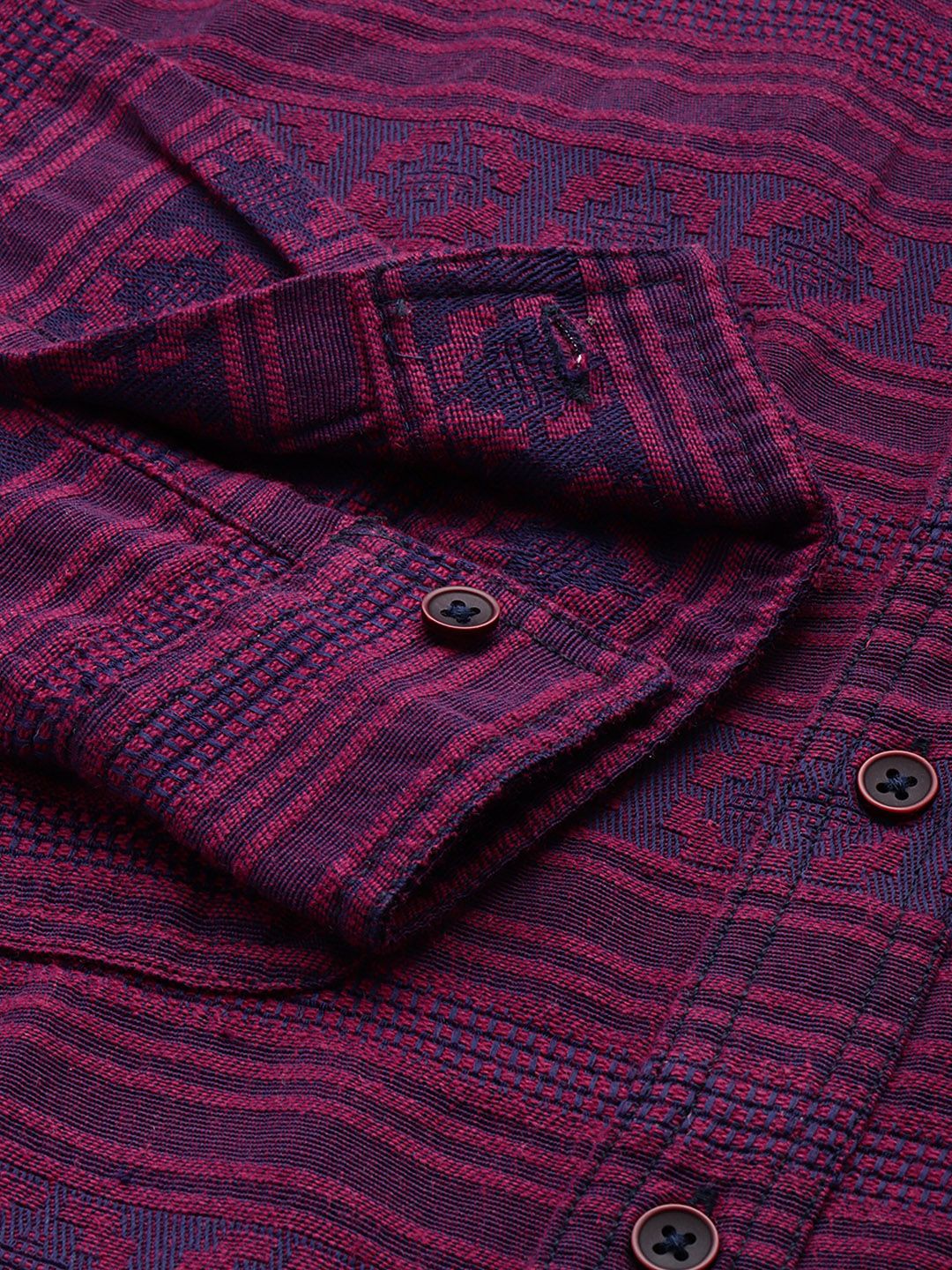 Men's Purple Relaxed Fit Textured Casual Shirt
