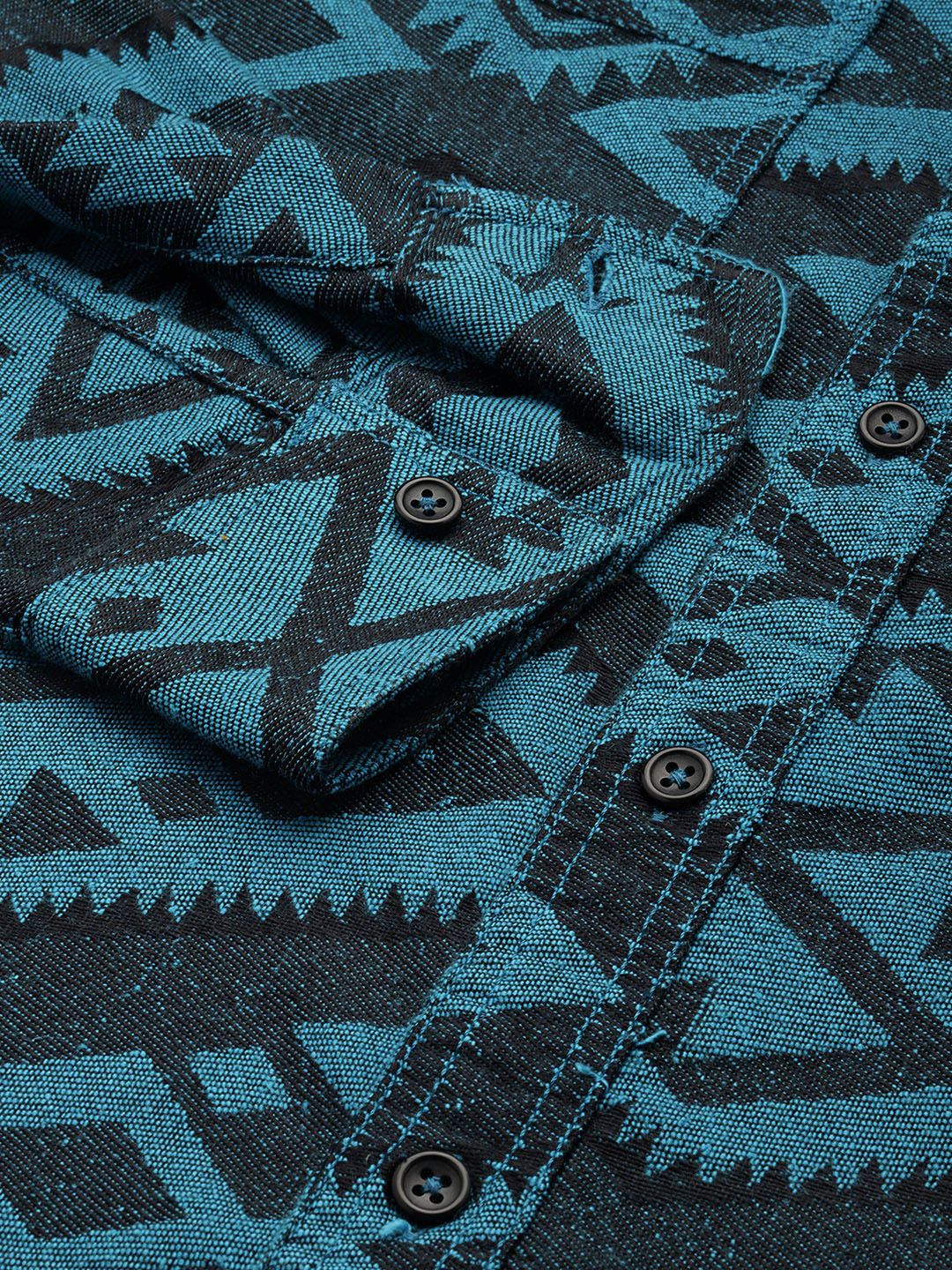 Men's Blue Relaxed Fit Textured Casual Shirt