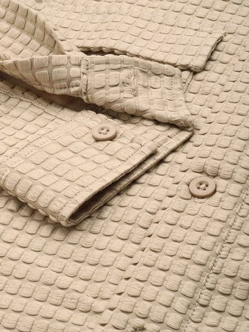Men's Cream Regular Fit Solid Textured Shirt