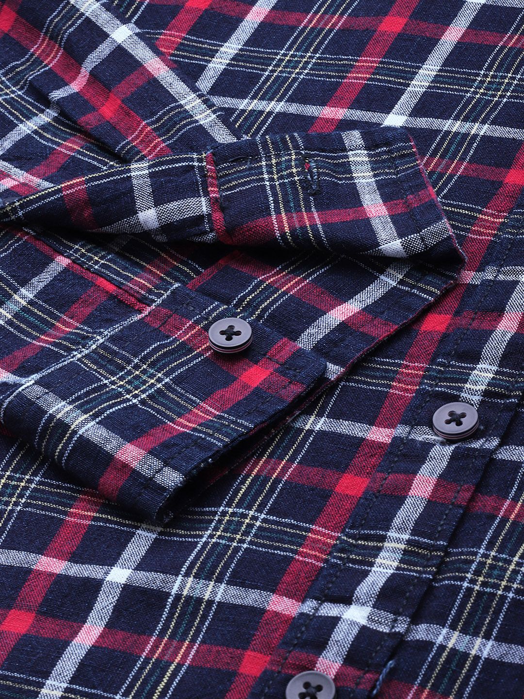 Men's Navy Blue Slim Fit Checked Casual Shirt