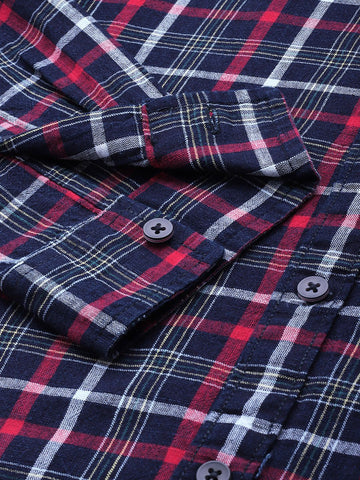 Men's Navy Blue Slim Fit Checked Casual Shirt