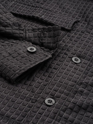 Men's Black Regular Fit Solid Textured Shirt