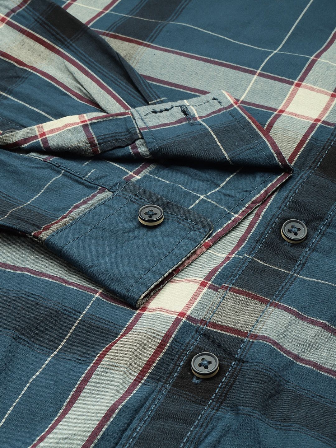 Men's Blue Slim Fit Checked Casual Shirt