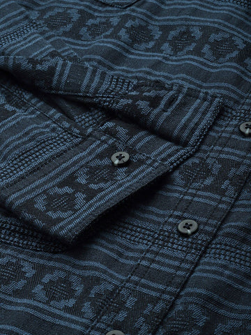 Men's Blue Relaxed Fit Textured Casual Shirt