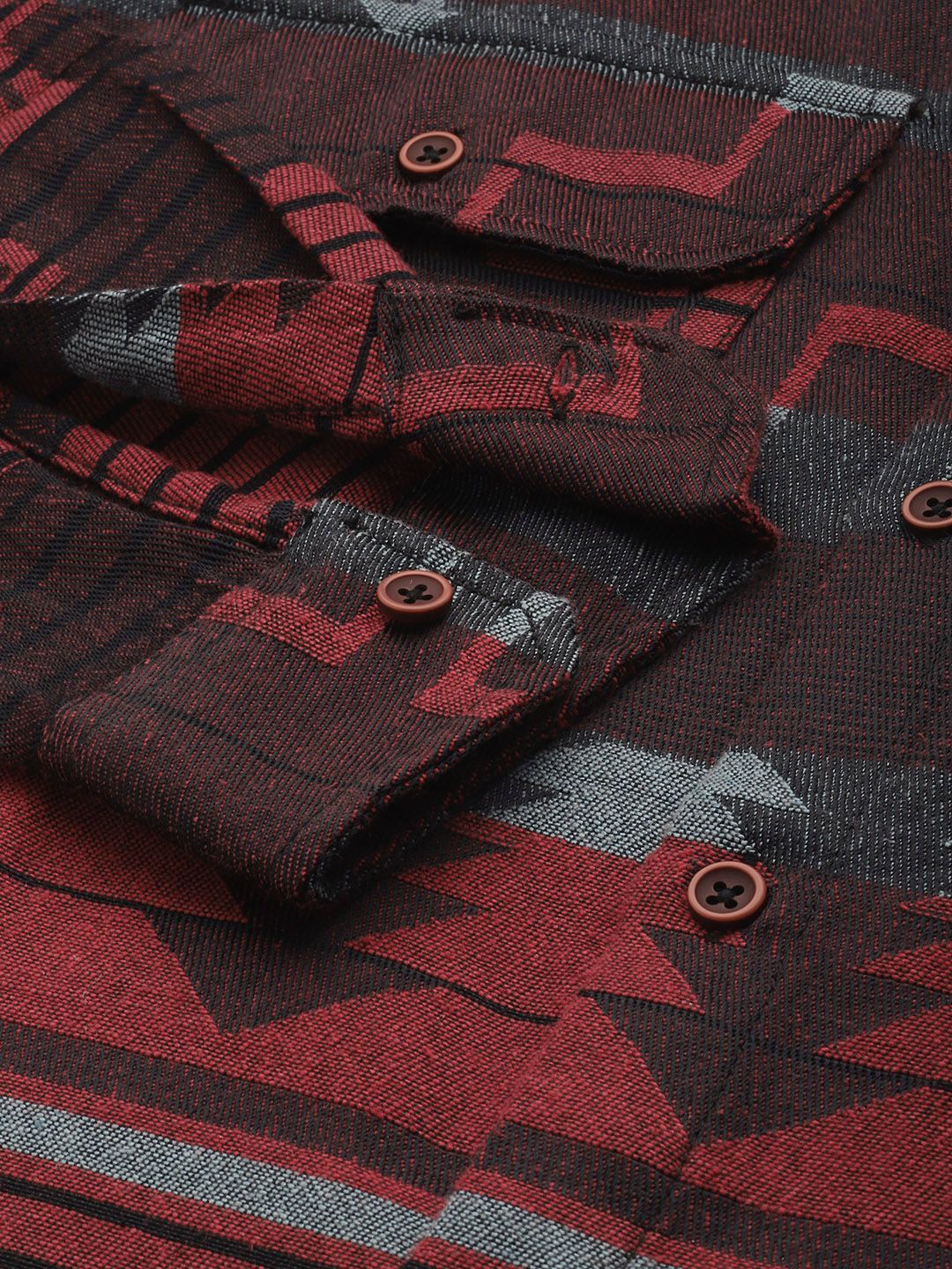 Men's Red Relaxed Fit Printed Bohemian Shirt