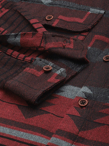 Men's Red Relaxed Fit Printed Bohemian Shirt
