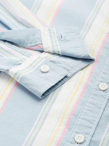Men's Blue Slim Fit Striped Striped Shirt