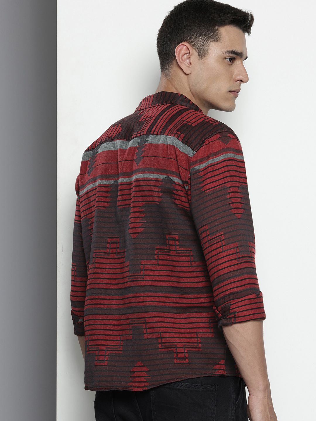 Men's Red Relaxed Fit Printed Bohemian Shirt