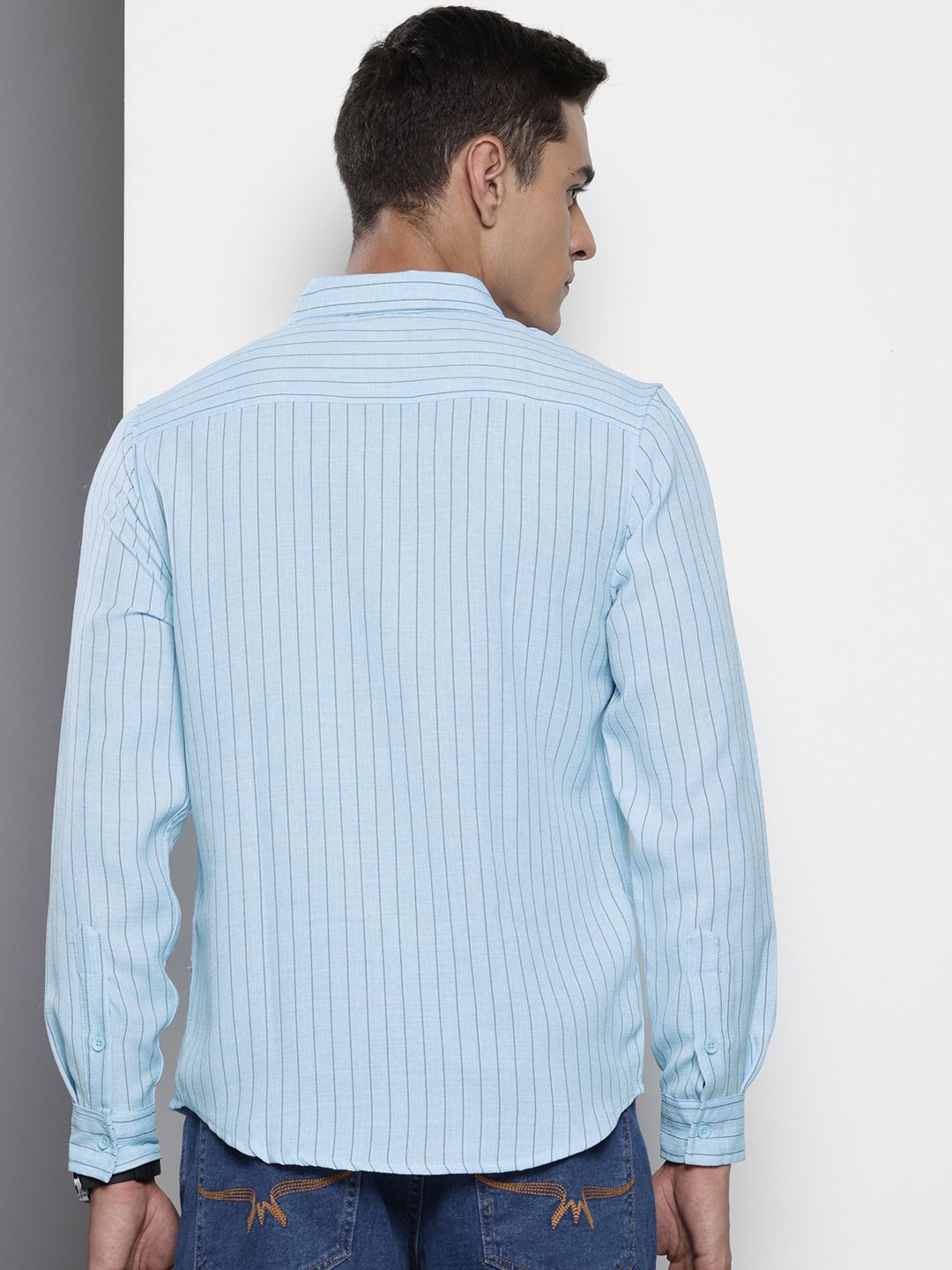 Men's Blue Slim Fit Striped Casual Shirt