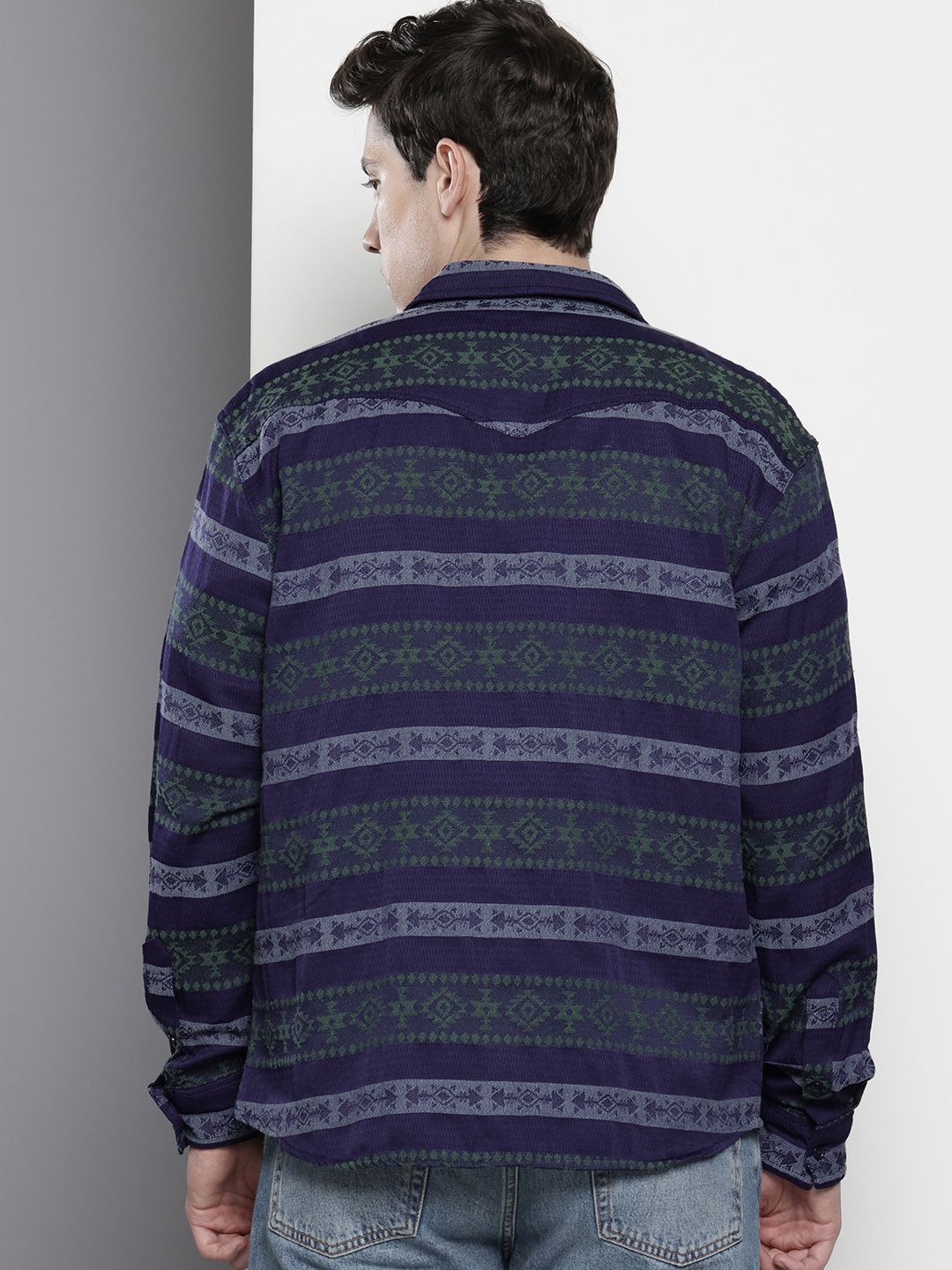 Men's Blue Relaxed Fit Printed Resort Wear Shirt
