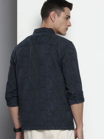 Men's Blue Regular Fit Textured Casual Shirt