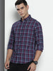 Men's Navy Blue Slim Fit Checked Casual Shirt