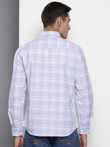Men's Blue Slim Fit Checked Casual Shirt