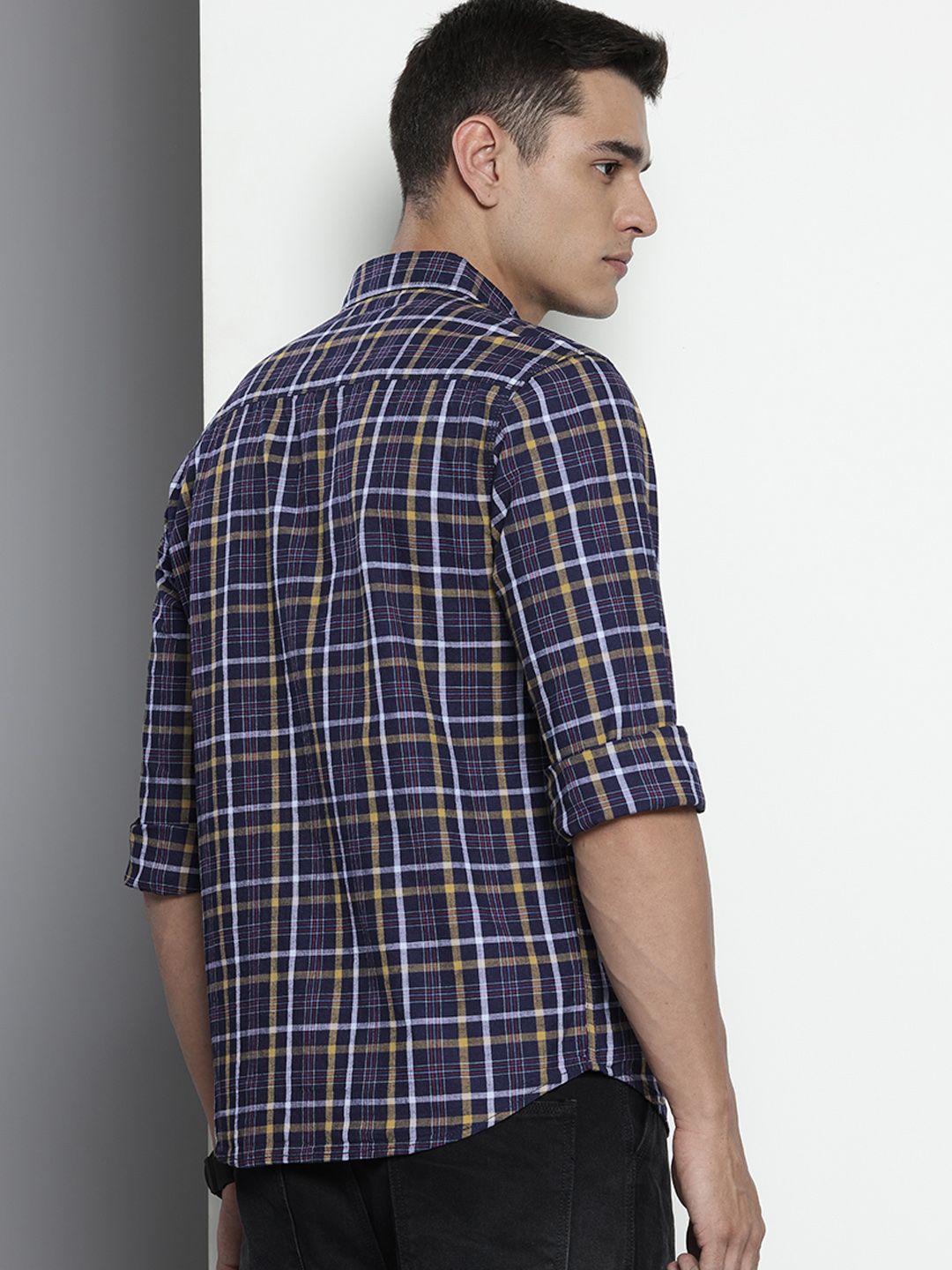 Men's Blue Slim Fit Checked Casual Shirt