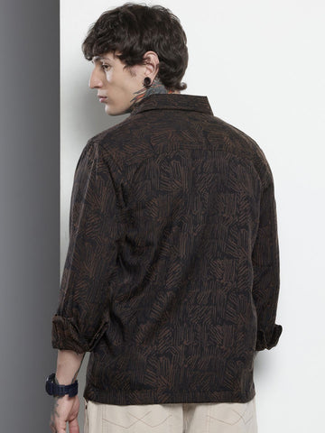 Men's Brown Regular Fit Textured Casual Shirt