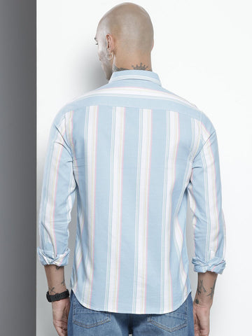 Men's Blue Slim Fit Striped Striped Shirt