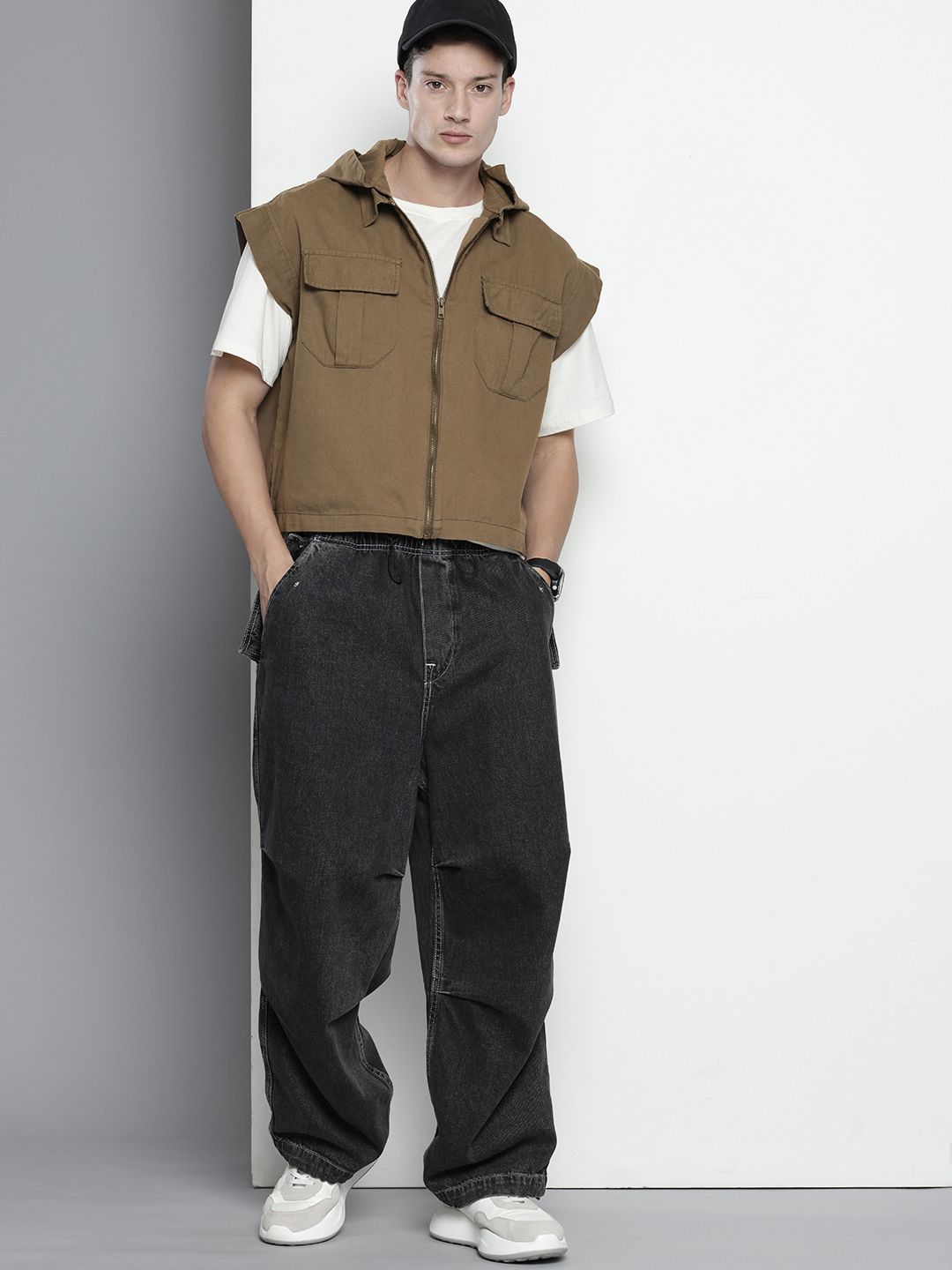 Men's Khaki Oversized Fit Solid Korean Street Shirt