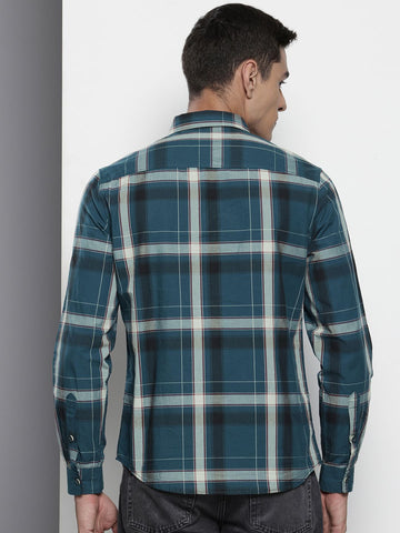 Men's Blue Slim Fit Checked Casual Shirt