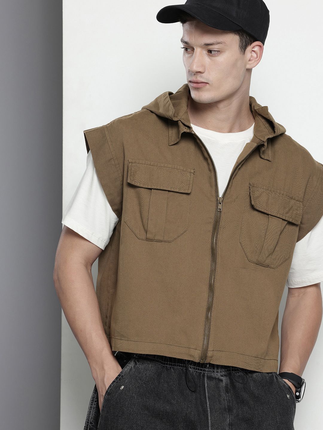 Men's Khaki Oversized Fit Solid Korean Street Shirt