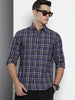 Men's Blue Slim Fit Checked Casual Shirt