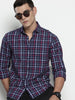 Men's Navy Blue Slim Fit Checked Casual Shirt