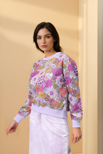 Women's Relaxed Fit Floral Crewneck Sweatshirt