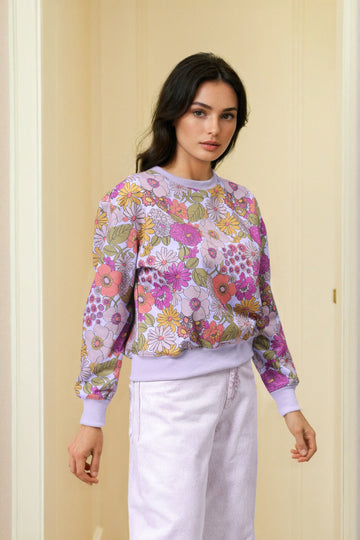 Women's Relaxed Fit Floral Crewneck Sweatshirt