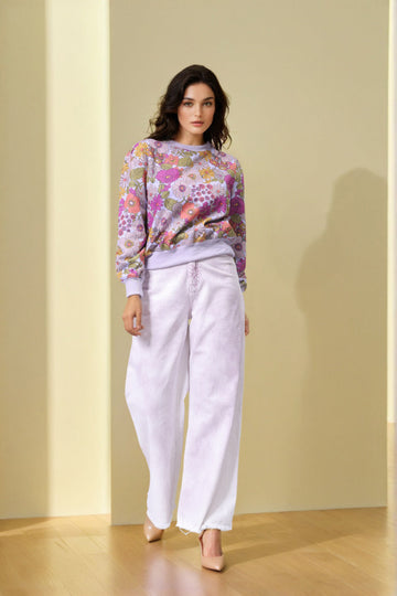 Women's Relaxed Fit Floral Crewneck Sweatshirt