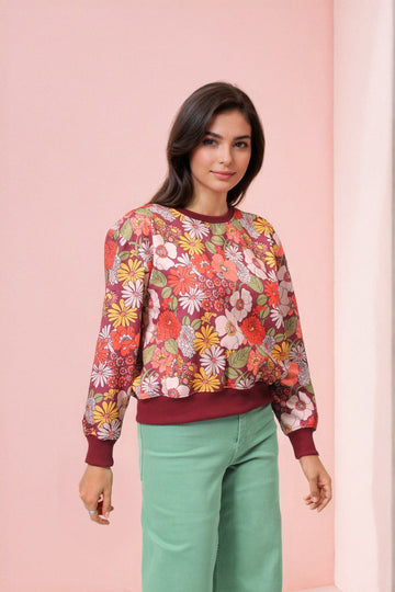 Women's Relaxed Fit Floral Crewneck Sweatshirt