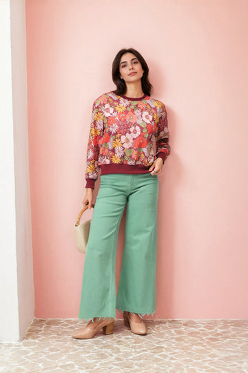 Women's Relaxed Fit Floral Crewneck Sweatshirt